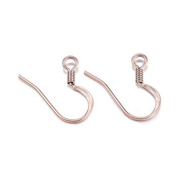 Ion Plating(IP) 304 Stainless Steel French Earring Hooks, Flat Earring Hooks, Ear Wire, with Horizontal Loop, Rose Gold, 14x17x1.8mm, Hole: 2mm, 21 Gauge, Pin: 0.7mm