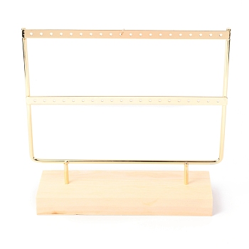 Two Layer Iron Earring Display, Jewelry Display Rack, with Wood Findings Foundation, BurlyWood, 22.6x6.9x20.5cm