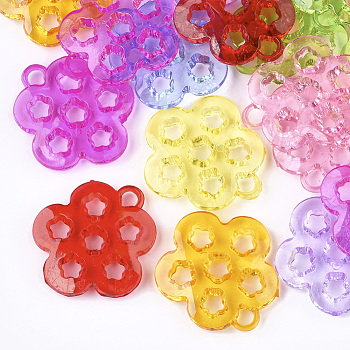 Transparent Acrylic Pendants, Flower, Mixed Color, 31x29x6mm, Hole: 3.5mm, about 240pcs/500g