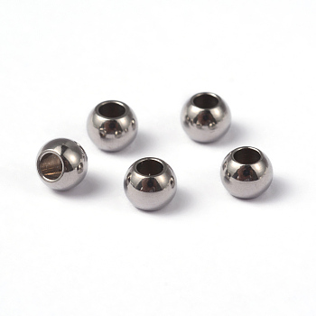 Tarnish Resistant 202 Stainless Steel Spacer Beads, Round, Stainless Steel Color, 4x3mm, Hole: 2mm