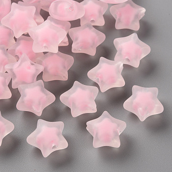 Transparent Acrylic Beads, Frosted, Bead in Bead, Star, Pink, 14x15x8.5mm, Hole: 2mm, about 518pcs/500g