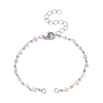 Cube Glass Bead Link Chain Bracelet Making, with Lobster Clasp, Silver, 6-1/4 inch(16cm)