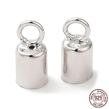 Rhodium Plated 925 Sterling Silver Cord Ends, End Caps, Column, Platinum, 7.5x3.5mm, Hole: 1.8mm, Inner Diameter: 3mm