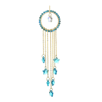 Glass Star Pendant Decorations, Hanging Suncatchers, with Natural Apatite Bead, for Home Decorations, 221mm