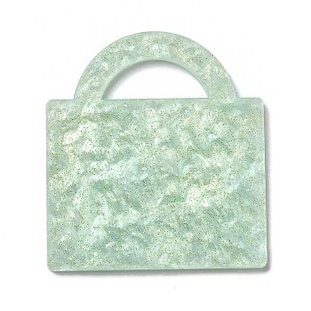 Acrylic Pendants, with Glitter Powder, for DIY Making Keychain, HandBag, Light Green, 49x45x2mm, Hole: 21x8.5mm
