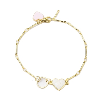 Peach Heart Alloy Enamel Link Bracelets, Brass Bar Link Chain Bracelets for Women, Golden, 8-1/4 inch(21cm)