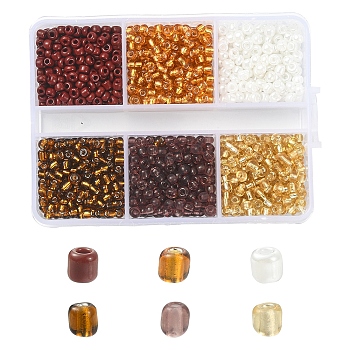 42G 6 Color 8/0 Transparent Glass Seed Beads, Silver Lined, Round, Mixed Color, 3mm, Hole: 1mm, 7G/color