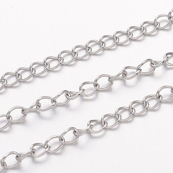 304 Stainless Steel Twisted Chains, Curb Chains, Soldered, with Spool, Stainless Steel Color, 4x3x0.6mm, about 32.8 Feet(10m)/roll