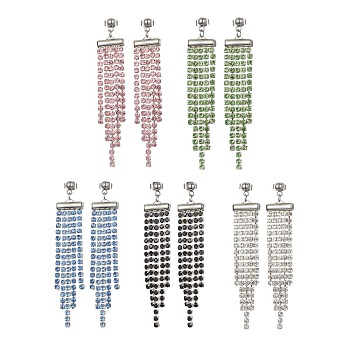 Glass Rhinestone Chains Tassel Earrings, 304 Stainless Steel Dangle Stud Earrings, Mixed Color, 70~72.5x13mm