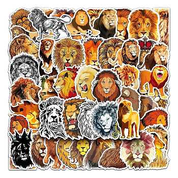 Waterproof PVC Adhesive Stickers, for Suitcase, Skateboard, Refrigerator, Helmet, Mobile Phone Shell, Lion Pattern, 55~85mm, 50pcs/bag