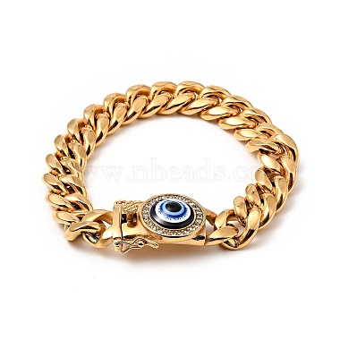 Ion Plating(IP) 304 Stainless Steel Curb Chains Bracelet with Crystal Rhinestone(BJEW-E009-05G-02)-4