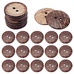 30Pcs Coconut Buttons, 2-Hole, Flat Round, Coconut Brown, 37.5mm, Hole: 4mm, 30pcs/set(BUTT-LP0001-04)