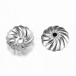 Tarnish Resistant 304 Stainless Steel Bead Caps, Flower, Stainless Steel Color, 7x2mm, Hole: 1mm(STAS-G075-10P)