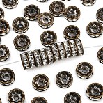 Brass Rhinestone Spacer Beads, Grade AAA, Straight Flange, Nickel Free, Antique Bronze Metal Color, Rondelle, Crystal, 10x4mm, Hole: 2mm(RB-A014-Z10mm-01AB-NF)