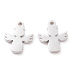 Non-Tarnish 304 Stainless Steel Charms, High Polished Laser Cut, Angel, Stainless Steel Color, 14x11.5x1.5mm, Hole: 1.4mm(STAS-Y002-14P)