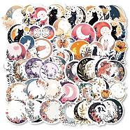 50Pcs PVC Self Adhesive Moon Cartoon Stickers, Waterproof Floral Decals for Laptop, Bottle, Luggage Decor, Mixed Color, 46.5~62x38.5~61x0.2mm(X-STIC-B001-01)