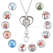 DIY Interchangeable Dome Office Lanyard ID Badge Holder Necklace Making Kit, Including Brass Jewelry Snap Buttons, Alloy Snap Keychain Making, 304 Stainless Steel Cable Chains Necklaces, Christmas Themed Pattern, 18.5x9mm, 12pcs/set, 1set/box(DIY-SC0021-97A)