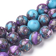 Assembled Synthetic Silver Line Turquoise and Charoite Beads Strands, Dyed, Round, 8~8.5mm, Hole: 1.2mm, about 49 pcs/Strand, 15.94 inch(40.5 cm) (G-D0006-C19-8mm)