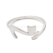 304 Stainless Steel Cat Adjustable Ring for Women, Stainless Steel Color, Inner Diameter: 16.6mm(RJEW-M149-34P)