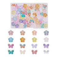 80Pcs 16 Style Transparent Glass Beads, Plum Blossom & Butterfly, Mixed Color, 10~12.5x13~14x5.5mm, Hole: 1~1.2mm, 5Pcs/style(GLAA-PJ0001-05)