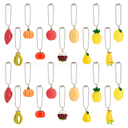 AHADERMAKER 2 Sets Resin Keychain with Bead Ball Chain, Fruit Theme Pendant Keychain, Mixed Color, 65~85mm, 11pcs/set(KEYC-GA0001-33)