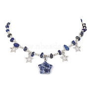 Natural Blue Spot Jasper & Alloy Star Charms Bib Necklace with Chips Beaded Chains, 14.57 inch(37cm)(NJEW-JN04512-01)