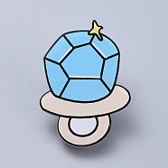Acrylic Safety Brooches, with Iron Pin, For Christmas, Diamond Ring, Sky Blue, 43x31x8mm, Pin:0.8mm(JEWB-D006-A04)