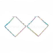 304 Stainless Steel Geometric Angular Hoop Earrings, Hypoallergenic Earrings, Rhombus, Rainbow Color, 75x73x2mm, Pin: 1x0.6mm(STAS-D171-10M)
