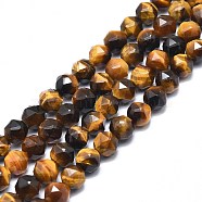 Natural Tiger Eye Beads Strands, Faceted, Round, 8mm, Hole: 1.2mm, about 46~48pcs/strand, 15.59 inch(39.6cm)(G-F715-011)
