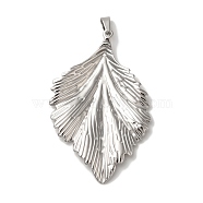 Non-Tarnish 304 Stainless Steel Big Pendants, Leaf Charm, Stainless Steel Color, 61.5x39.5x5mm, Hole: 3.5mm(STAS-M017-10P)