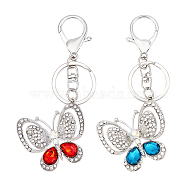 WADORN 2Pcs 2 Colors Alloy Rhinestone Keychain, with Lobster Claw Clasps & Ring, Platinum, Butterfly, Mixed Color, 11.7cm, 1pc/color(KEYC-WR0001-06)