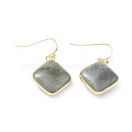 Natural Labradorite Dangle Earrings, Square, with Brass Findings, Lead Free & Cadmium Free, Golden, 35mm, Pin: 0.6mm(EJEW-J093-03)