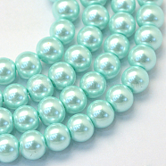 Baking Painted Pearlized Glass Pearl Round Bead Strands, Aquamarine, 4~5mm, Hole: 1mm, about 210pcs/strand, 31.4 inch(X-HY-Q003-4mm-45)