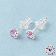 Cubic Zirconia Diamond Stud Earrings, 925 Sterling Silver Jewelry for Women, Pink, 14.5x5mm, Pin: 0.8mm(STER-M105-01B-S)