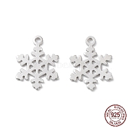 Rhodium Plated 925 Sterling Silver Charms, Snowflake Charm, Real Platinum Plated, 11.5x8x0.6mm, Hole: 0.9mm(STER-C003-19P)