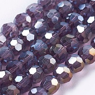 Faceted(32 Facets) Round Electroplate Glass Beads Strands, Dark Violet, about 3mm in diameter, hole: 1mm(X-EGLA-D021-73)