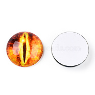 Glass Cabochons, Half Round with Evil Eye, Vertical Pupil, Orange, 20x6.5mm(GGLA-T004-02G)