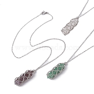Natural Mixed Gemstone Bullet Pendant Necklace, Stainless Steel Macrame Pouch Necklace, 17.01~17.09 inch(43.2~43.4cm)(NJEW-JN04421)