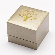 Plastic and Cardboard Ring Boxes, Printed Tree of Life, Rectangle, BurlyWood, 59x59x47mm(OBOX-L002-04)