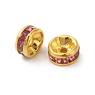 Brass Grade A Rhinestone Spacer Beads, Golden Plated, Rondelle, Nickel Free, Rose, 6x3mm, Hole: 1mm(RSB036NF-07G)