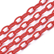 Opaque Acrylic Cable Chains, Horse Eye, Red, 13x8x2mm, 18.5 inch~19.29 inch(47~49cm)/strand(SACR-N010-001E)