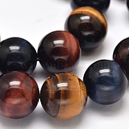 Natural Tiger Eye Beads Strands, with Blue & Red Tiger Eye(Dyed & Heated), Above Grade A, Round, 12mm, hole: 1mm, about 32~33pcs/strand, 15 inch(G-L446-02-12mmm)