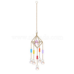 Metal Hanging Ornaments, Glass Tassel Suncatchers Home Garden Decoration, Teardrop, 400~500mm(PW-WG80348-03)