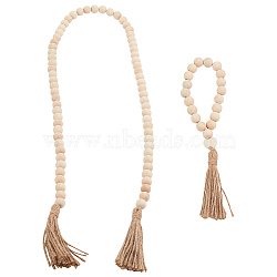 Wood Bead Pendant Decoration, Pale Goldenrod, 260~1200mm, 2pcs/set(AJEW-OC00001)