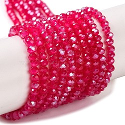 Baking Electroplate Glass Beads Strands, AB Color, Faceted, Round, Fuchsia, 4x3mm, Hole: 1mm, about 113~115pcs/strand, 16.14''(41~42cm)(X-DGLA-A039-J4mm-B21)