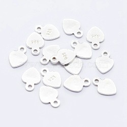 925 Sterling Silver Chain Tabs, with 925 Stamp, Heart, Silver, 7x5x0.5mm, Hole: 0.8mm, about 81pcs/10g(STER-F036-19S)