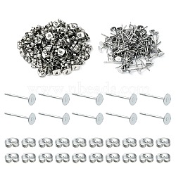100Pcs 304 Stainless Steel Stud Earring Findings, Flat Round Pad Base Earring Settings, with 100Pcs Friction Ear Nuts, Stainless Steel Color, 12x4mm, Pin: 0.8mm(STAS-YW0001-43F)