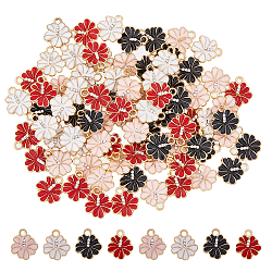 80Pcs 4 Colors  Alloy Enamel Charms, with Crystal Rhinestone, Hibiscus Flower Charm, Light Gold, Mixed Color, 14x12x4mm, Hole: 1.6mm, 20pcs/color(FIND-DC0003-43)