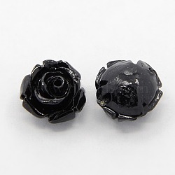 Synthetic Coral 3D Flower Rose Beads, Dyed, Black, 14~15x9mm, Hole: 1.5mm(X-CORA-A006-15mm-047)