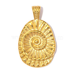 304 Stainless Steel Pendants, Ion Plating(IP), Oval with Nautilus Shell Shape Charms, Hand Polished, Real 18K Gold Plated, 28x17mm, Hole: 2.8mm(SA-OY002-85G)